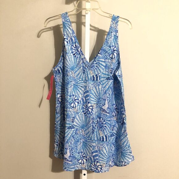 Lilly Pulitzer Linen Tank Womens XL Blue Florin Sleeveless By the Seashore New - Picture 4 of 14